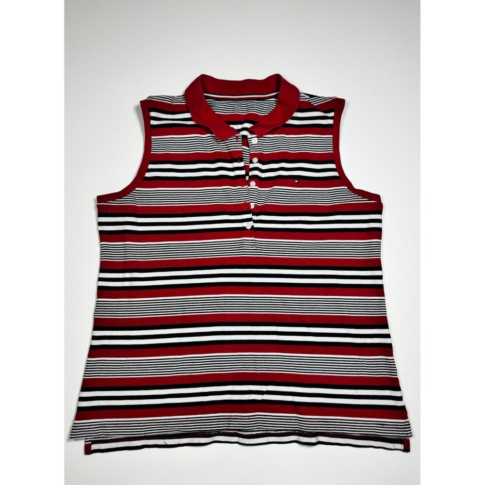 Tommy Hilfiger Polo Shirt Womens Multicolor Striped Stretch Sleeveless Collared